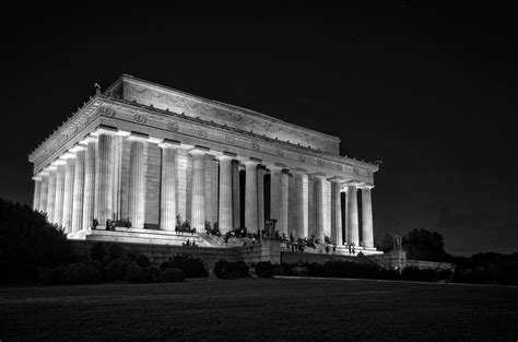 The Lincoln Memorial At Night In Black And White Photograph By Greg And