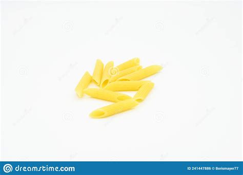 Raw Penne Rigate Pasta Isolated On A White Background Stock Photo
