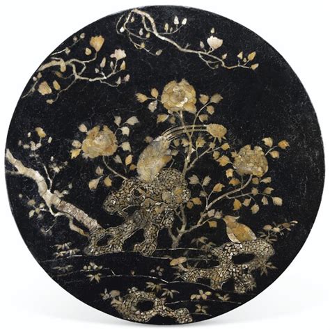 A Chinese Large Black Lacquer Mother Of Pearl Inlaid Round Table