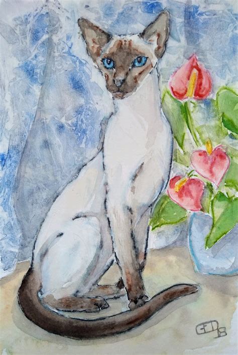 Cat Painting Siamese Cat Art Original Watercolour Painting Of Pet