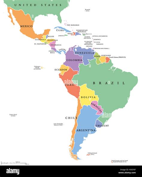 Latin America Single States Political Map Countries In Different Colors H3GY6F 