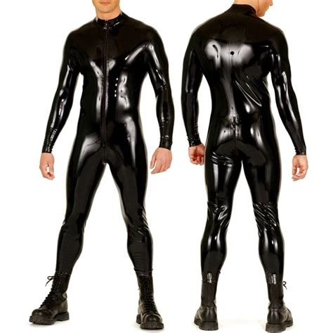 08mm Heavy Black Latex Mens Uniform Catsuit Latex Rubber Body Suit