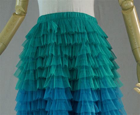 Green Blue Tiered Tulle Skirt A Line Layered Long Tulle Skirt Plus Size