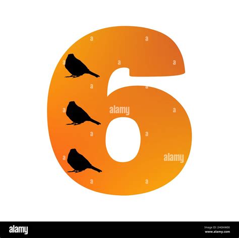 Number 6 Of The Alphabet Made With Color Orange And Three Silhouette Of