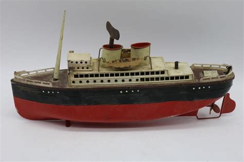 1930s Fleischmann Red And Black Ocean Liner Wind Up Tin Toy