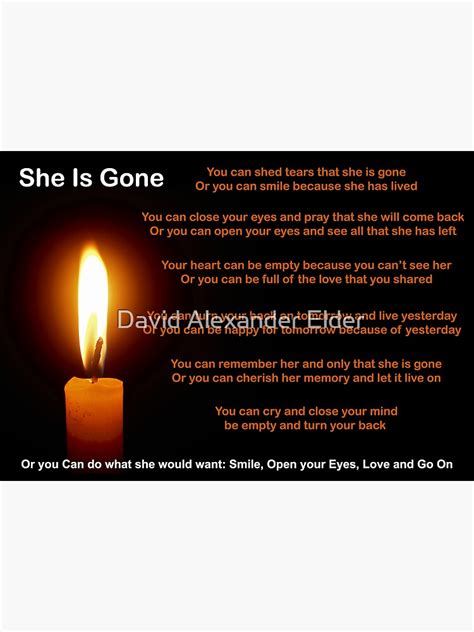 She Is Gone Funeral Poem For Her Sticker For Sale By Davidelder