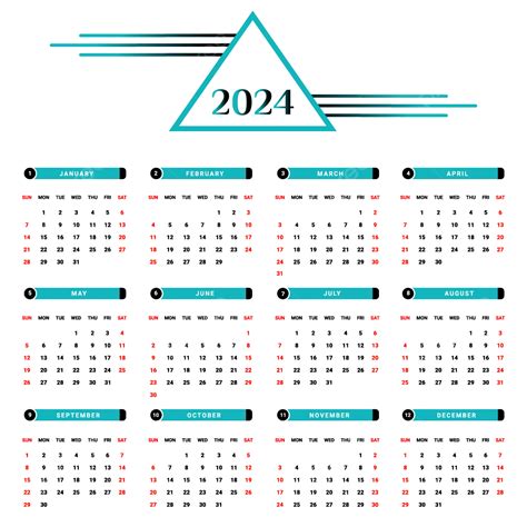 Kalender Tahunan 2024 Dengan Gaya Geometris Hijau Dan Hitam Vektor