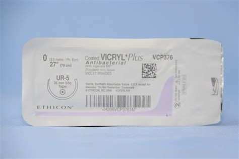 Ethicon Suture Vcp376h 0 Vicryl Plus Antibacterial Violet 27 Ur 5