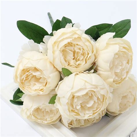 hight quality silk flower european 1 bouquet artificial flowers fall vivid rose peony fake leaf