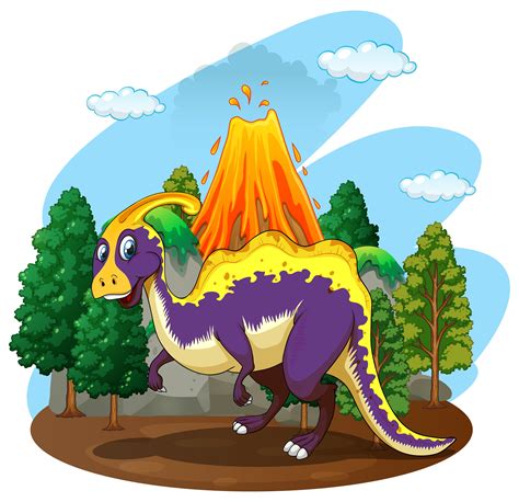 Dinosaur And Volcano Eruption 368186 Vector Art At Vecteezy