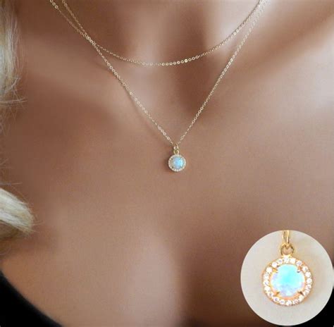 Opal Necklace Bridesmaid Gift Necklace For Women Layered Etsy