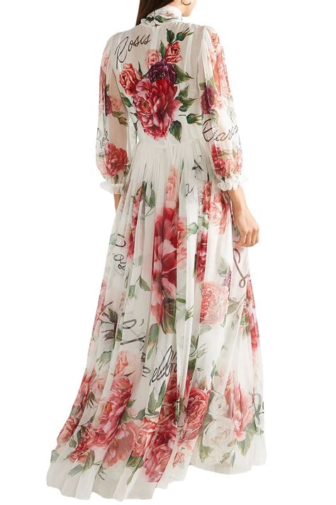 Dolce Gabbana Pussy Bow Floral Print Silk Chiffon Gown Sale Up To