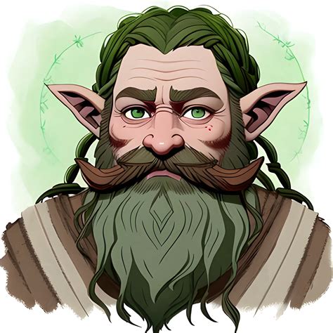 Firbolg With Grey Skin Sage Green Eyes A Forest Green Beard An