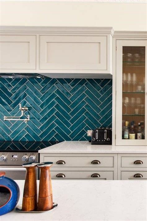 Stickgoo peel and stick tile backsplash, sky marble herringbone adhesive backsplash tiles, stick on tiles for kitchen & bathroom (pack of 10, thicker design). Peacock herringbone tiled splashback, pewter pot filler ...