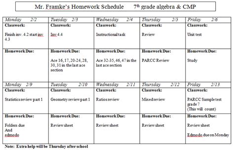 Slavens 7th Grade Math Past Homework Assignment Sheets