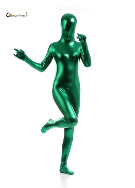 2018 Free Shipping Bodysuit Metallic Shiny Green Womens Unitard