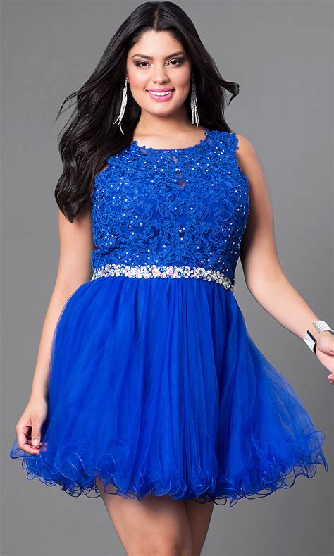 Short Semi Formal Plus Size Party Dress With Lace