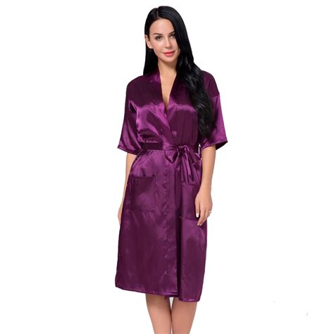 high quality purple women silk rayon robe sexy long lingerie sleepwear kimono yukata nightgown