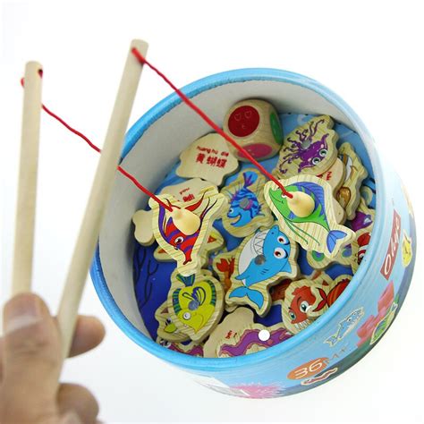 New Children Baby Educational Toy Fish Wooden Magnetic Fishing Toys Set