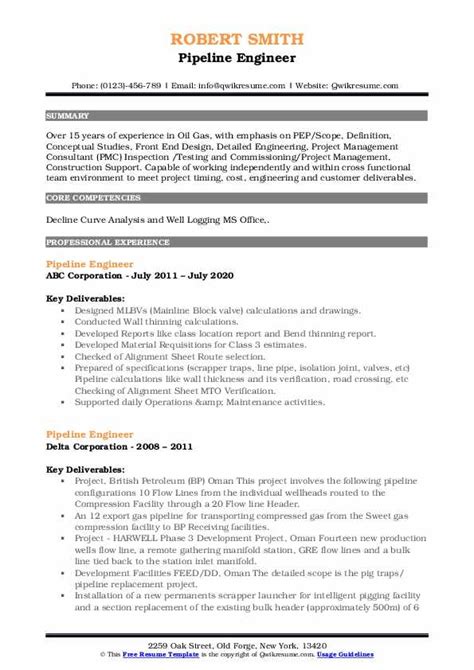 Pipeline Engineer Resume Samples Qwikresume