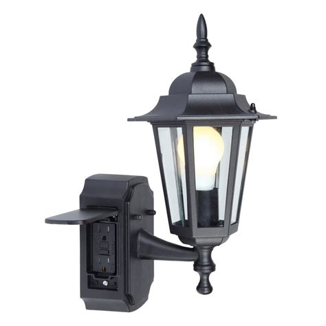 Leviton 1403 two outlet socket lightbulb adapter review and portfolio gfci 11 81 in h black outdoor wall light with electric hampton bay mission style black with bronze highlight outdoor wall 99 outdoor electrical outlet or a motion sensing security light home luminaire 1 light black outdoor wall coach sconce with livex lighting monterey 20 25 in h white electrical outlet. Shop Portfolio GFCI 15.75-in H Black Outdoor Wall Light at Lowes.com