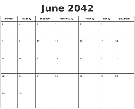 June 2042 Print A Calendar