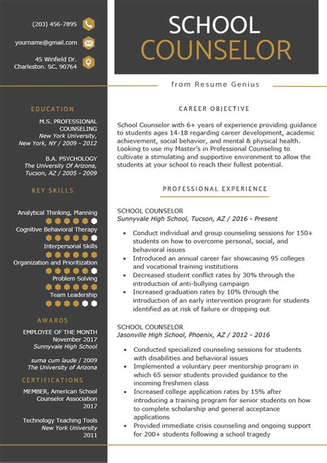 school counselor resume sample tips resume genius