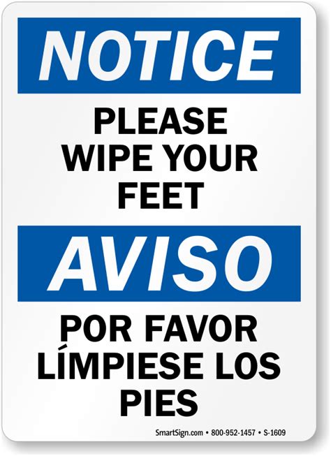 Please Wipe Your Feet Por Favor Limpiese Los Pies Sign Sku S 1609