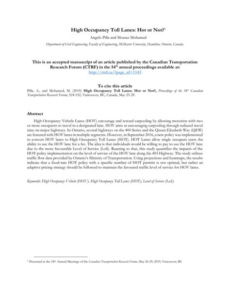 Pdf High Occupancy Toll Lanes Hot Or Not