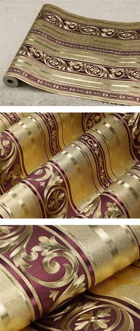 European Luxury Gold Striped Wallpaper Pvc 3d Embossed Gold Foil