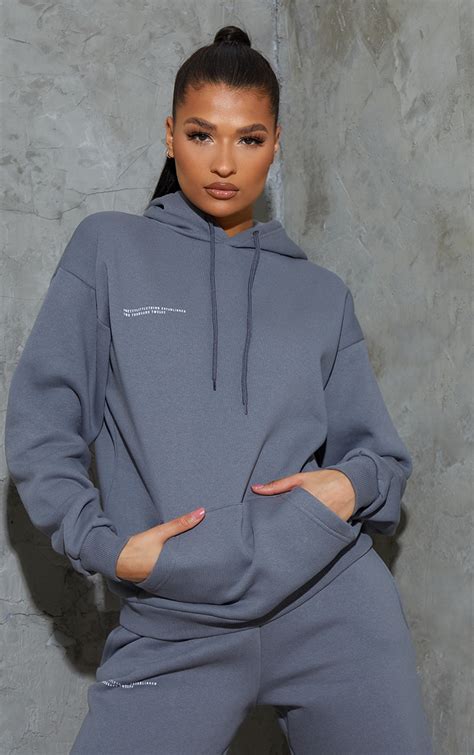 plt recycled charcoal grey est 2012 hoodie prettylittlething