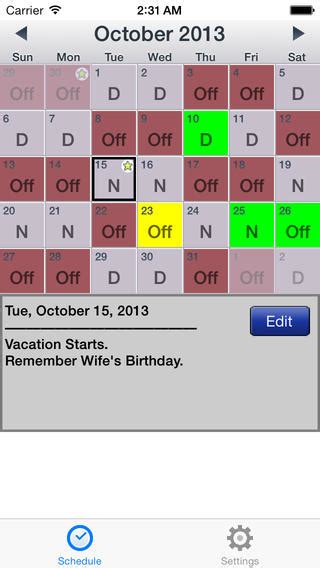 Shift workers tell us that this is one of the best features in this shift schedule. CopApp ! Calendar Schedule Repeating Shift App app review ...