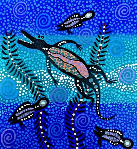 New Stunning Aboriginal Art On Canvas Crocodile Dreaming In Acrylics