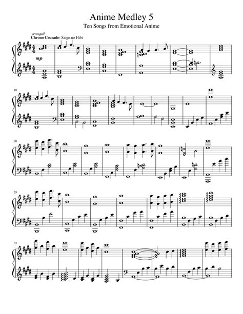 Anime sheet music | tumblr. Anime Medley- No. 5 Sheet music for Piano | Download free ...