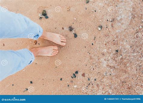 Woman Tanned Legs On Sand Beach Stock Image Image Of Blue Background