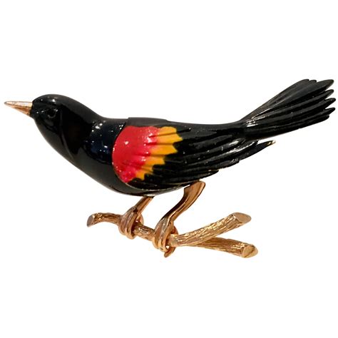 S Gold And Enamel Bird On A Branch Brooch By Weiss At Stdibs