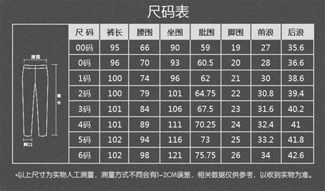 Chinese English Pants Size Chart Translator
