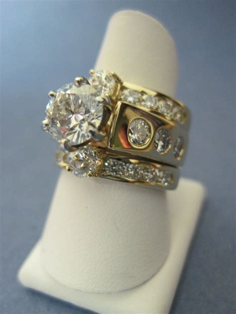Yellow Gold Three Piece Bridal Set Engagement Ring Jensen Jewelers