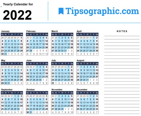 Free Download Download The 2022 Yearly Calendar