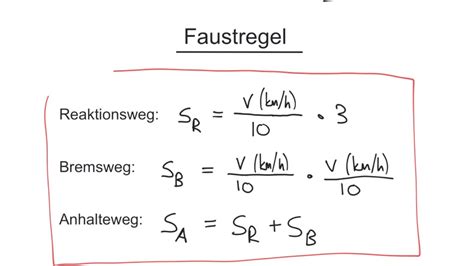 Bis zum erreichen der endgeschwindigkeit des bremsvorgangs zurückgelegt wird. Faustregeln für Reaktions-, Brems- und Anhalteweg - YouTube