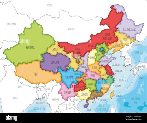 Vektorgrafik Illustrierte Karte Von China Mit Provinzen Regionen Und