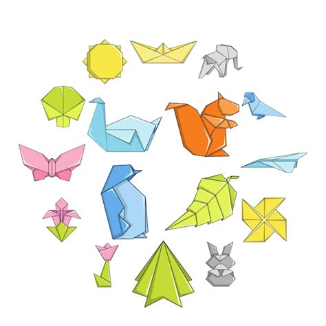 Premium Vector Origami Icon Set Cartoon Style
