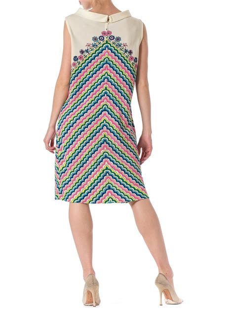 1960s psychedelic chevron sleeveless mock neck dress morphew