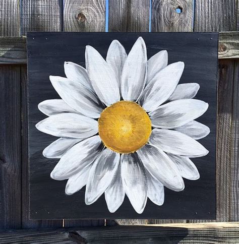 Daisy Painting On Wood Panel Original Flower Art Black And Etsy Daisy Painting Flower Art