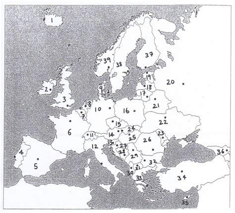 Numbered Map Of Europe