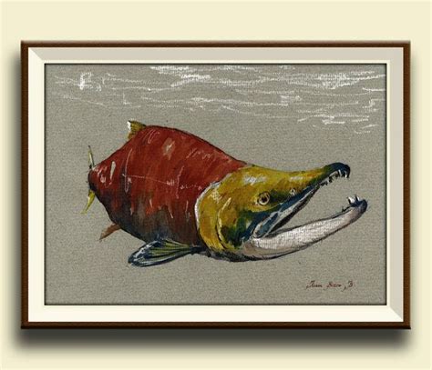 Print Sockeye Salmon Fish Art Wall Painting By Sanmartinartscrafts