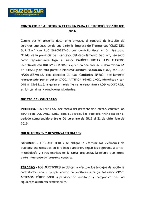 Contrato De La Auditoria Contrato De Auditoria Externa Para El