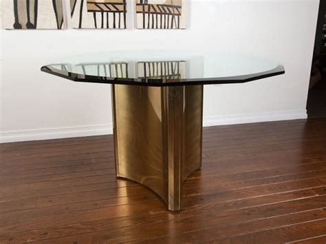 Pedestal, glass kitchen & dining room tables : Mastercraft brass pedestal dining table w/ glass top at ...