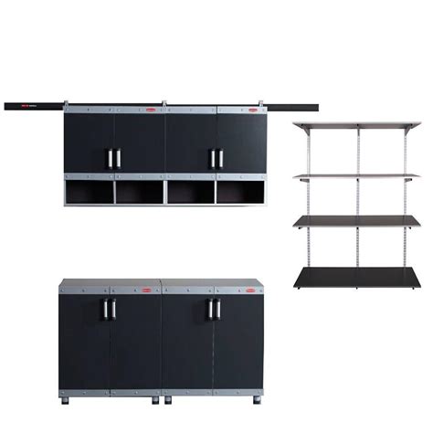 Rubbermaid Fasttrack Garage Laminate Cabinet Set With Shelving In Black