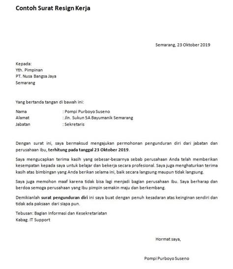 Contoh Membuat Surat Resign Kerja Delinewstv